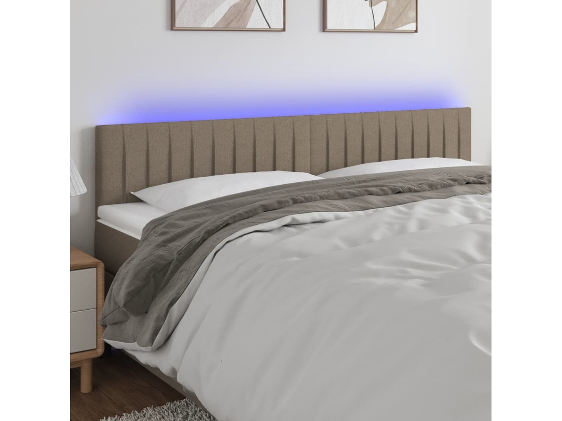 Vidaxl Cabeceira Cama Luzes Led Tecido 180x5x78/88cm Cinza-acastanhado