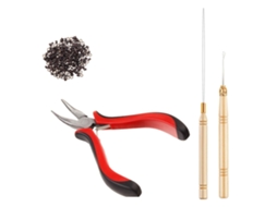 Kit De Gancho De Crochê Para Perucas Com Alicate E 200 Pérolas Para Extensões De Cabelo Metal 200pcs