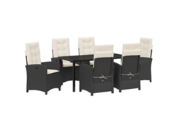 Conjunto 7 De Jantar De Jardim Vidaxl Com Almofadas Rattan Poliéster Preto