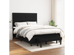Cama Com Molas/colchão 140x190 Cm Tecido Preto