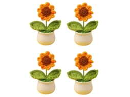 Conjunto de 4 Mini Girassóis de Crochê em Vaso, Flores Artificiais Feitas À Mão para Decoração de Carros. AQUAFORGE