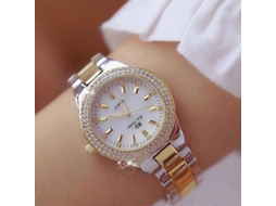 Relógio Feminino Bs Bee Sister Fa1258 Com Caixa Redonda, Pulseira De Liga Metálica E Diamantes (dourado Em Intervalos)