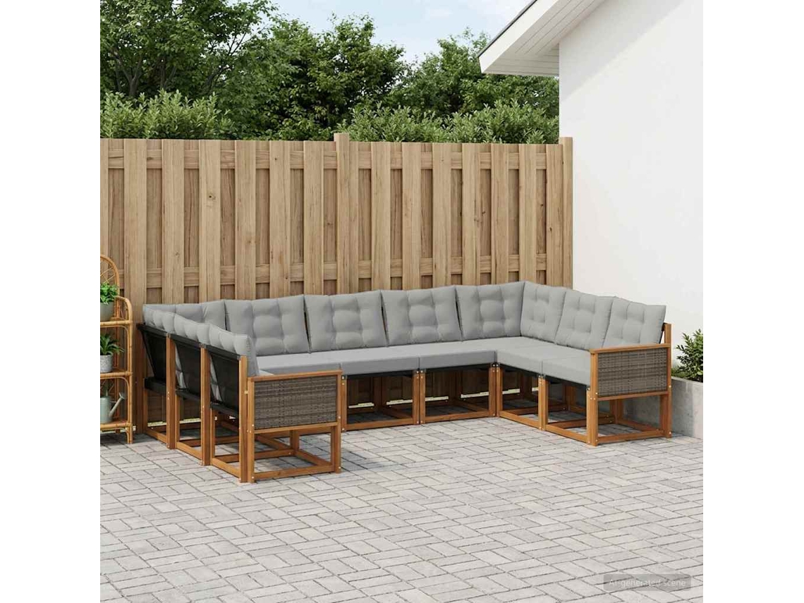 Vidaxl Conjunto De Sofás Para Exterior 9 Pcs Natural E Cinza Claro