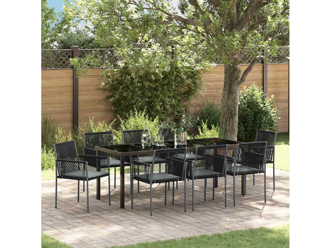 Vidaxl Conjunto De Jantar Para Jardim 9 Unid. Preto Rattan De Pe