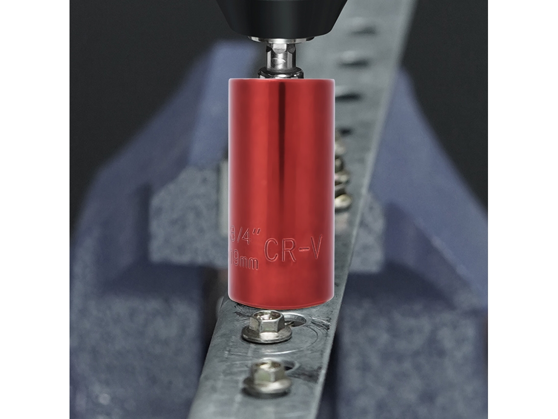 Soquete universal de 1/4" a 3/4" com haste de conexão de 3/8" em cromo-vanádio para a indústria automotiva (vermelho)