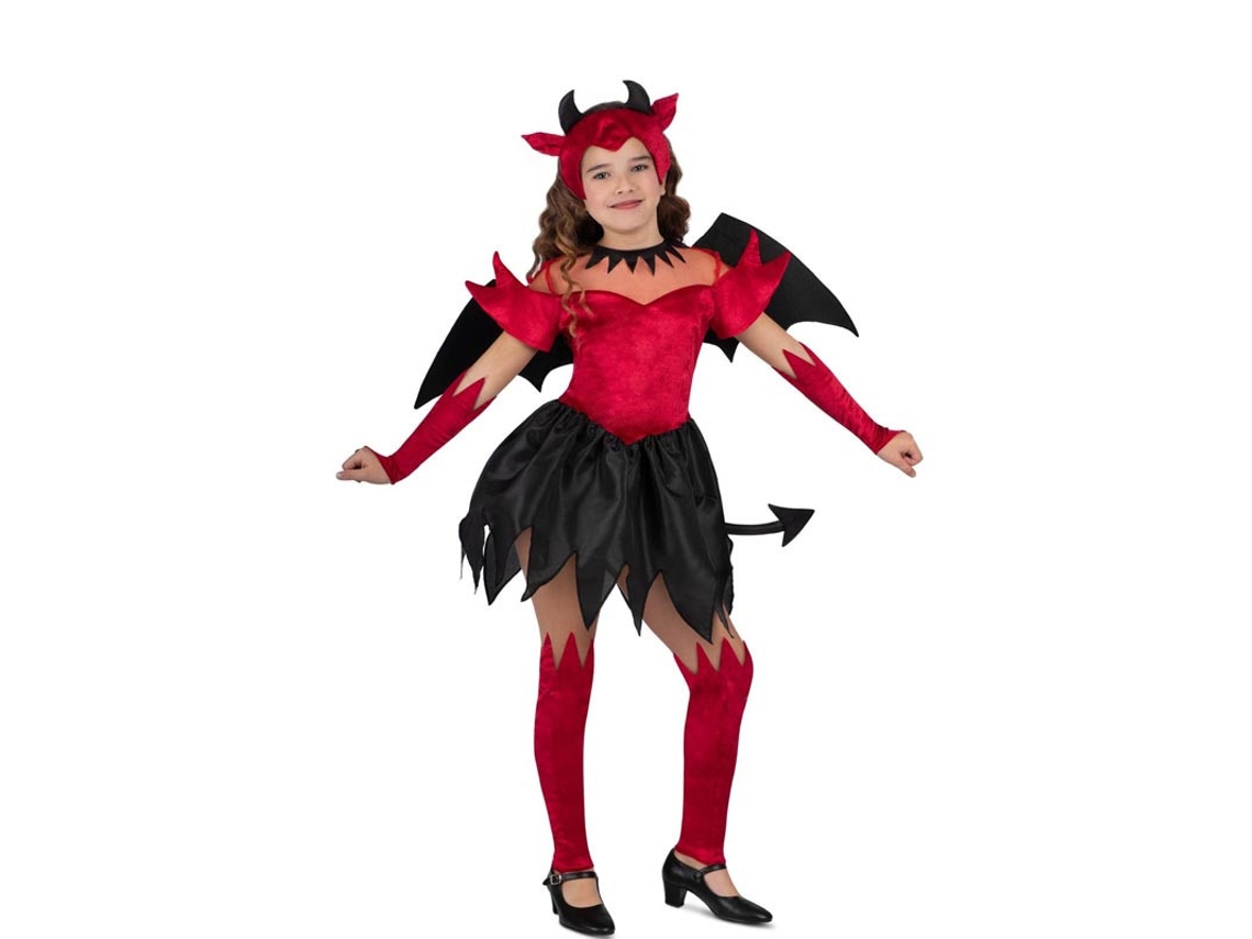 Fato de diabo vermelho e preto com asas para menina