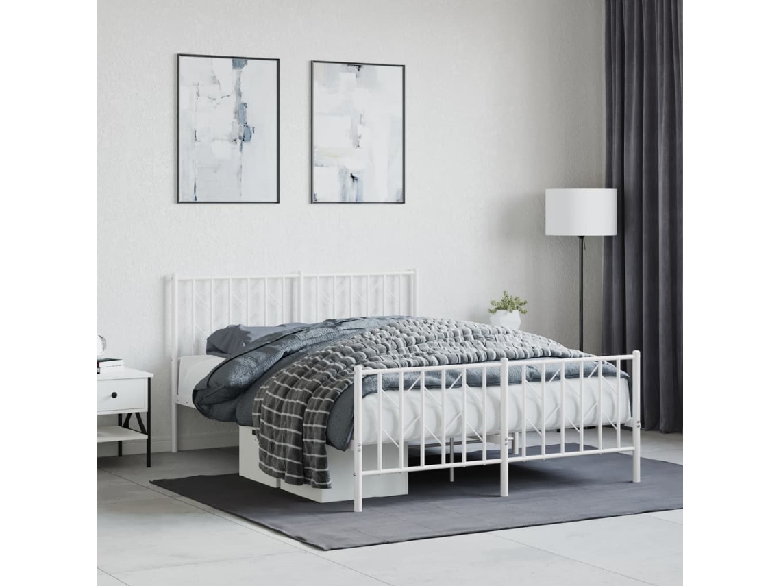 Vidaxl Estrutura De Cama Com Cabeceira E Pés 135x190 Cm Metal Branco