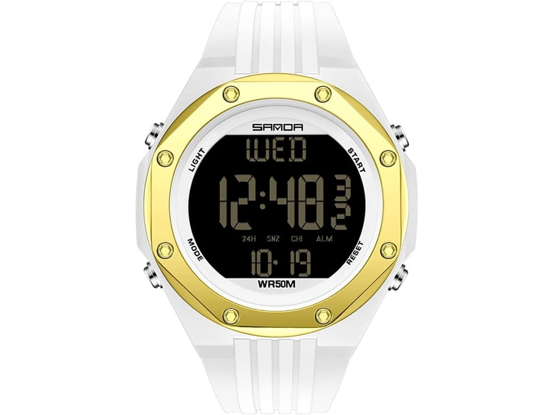 Lurelia Relógio Digital Feminino, Visor Digital, Led, Cronómetro, Alarme, Data/calendário, 12/24h, Luminoso, Aço Inoxidável, Tpu, Branco