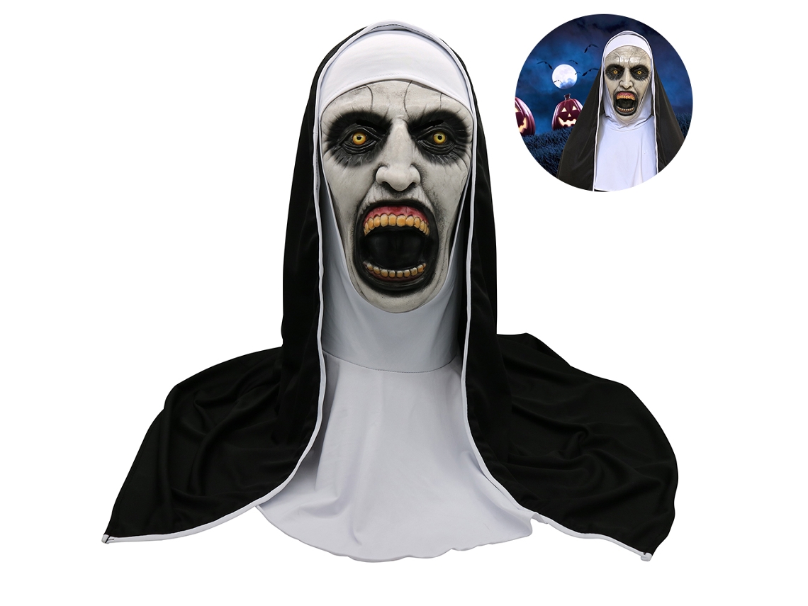 Máscara de Freira Horror de Látex para Halloween Cosplay com Cachecol Props de Festa Assustadora | S/MARCA