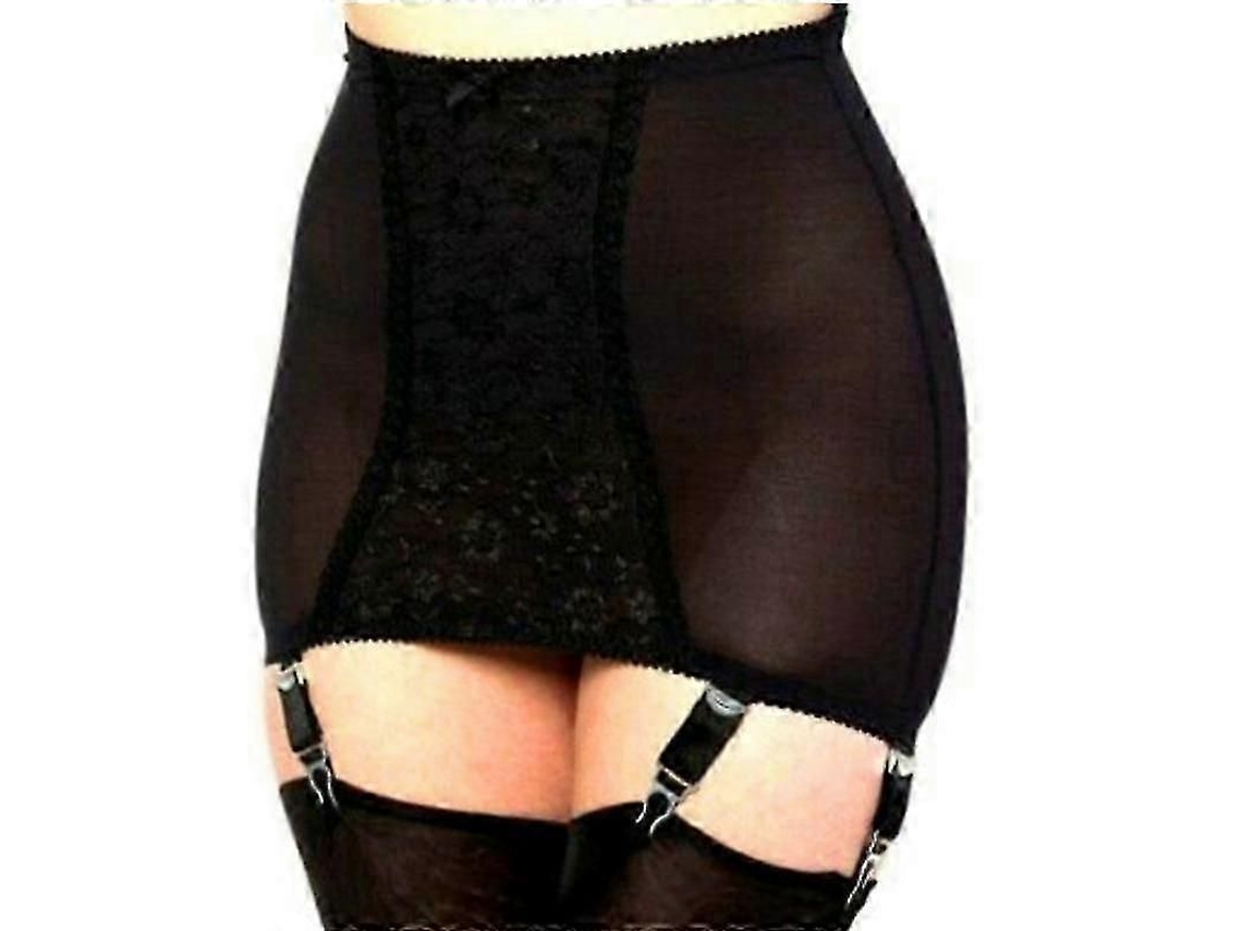 Meia Fixa de Modelagem Corporal de Malha Fina com Detalhes de Renda Spandex, Cores: Vermelho e Preto, Tamanhos S a XXL Preto