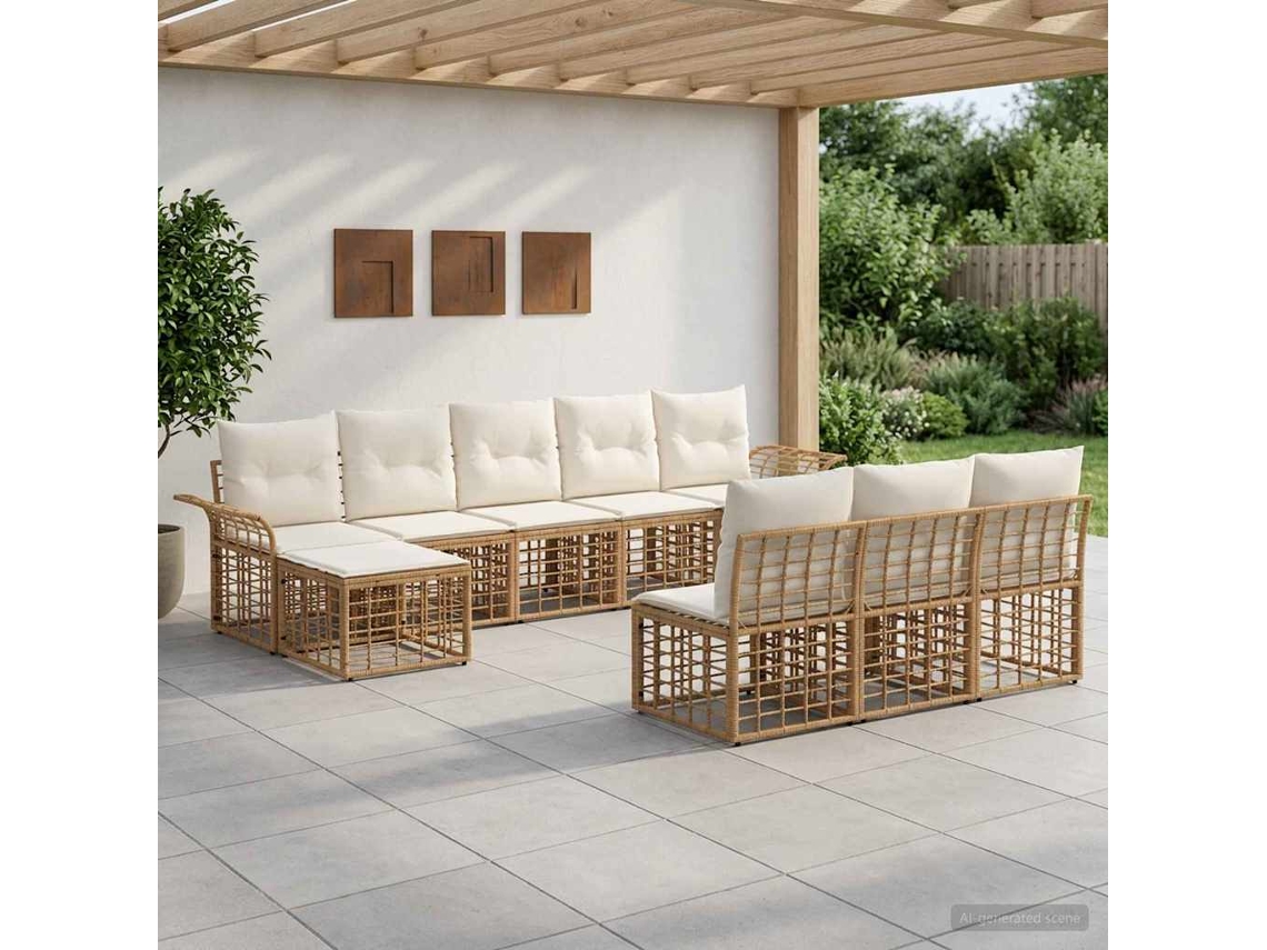 Vidaxl Conjunto De Sofás Para Exterior 9 Pcs Natural E Branco Creme