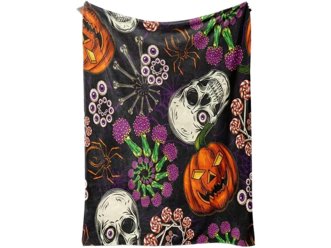 Manta Syjym Halloween com Estampa Digital de Abóbora e Lanterna em Flanela para Cochilar Ou Relaxar Ambiente a