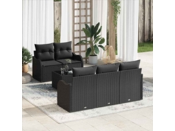 Vidaxl Conjunto De Sofá De Jardim 6 Pcs Preto Rattan E Aço E Vidro