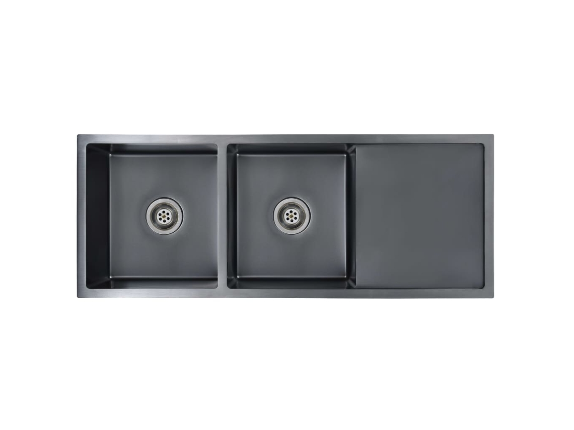 Kitchen Sink, Kitchen Sinks Vidaxl Preto Aço Inoxidável (111.5 X 44 X 20 Cm (two Sinks + Washboard))