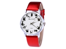 Reloj De Cuarzo Unisex Con Correa De Cuero Pu Y Dial Animal Zhoulianfa Rojo