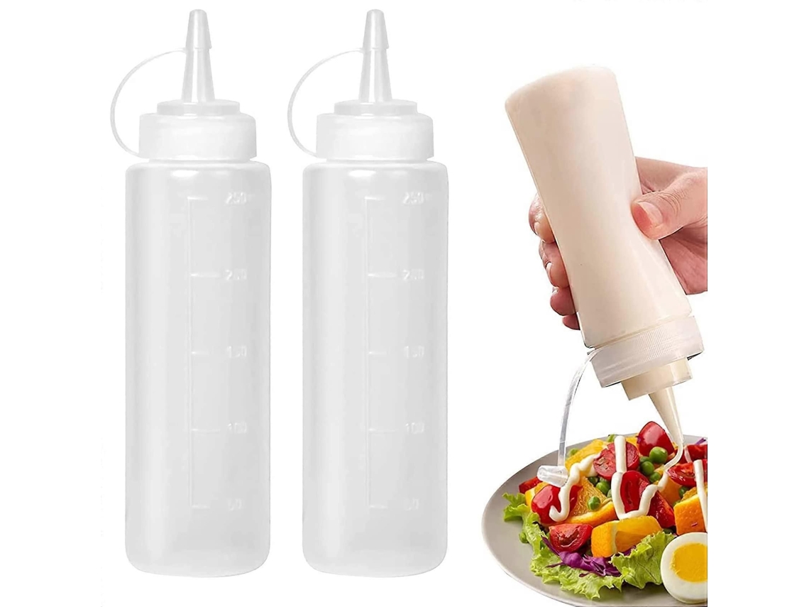 Garrafas Plásticas Squeeze De 8oz Com Tampa, Para Condimentos E Molhos, Pacote Com 2.