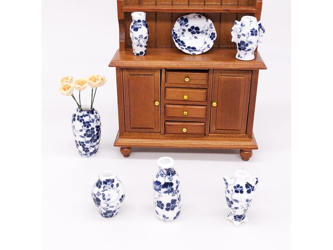 Primerox vaso Mini Porcelana Azul e Branco 1:12 Decoração Casa de Bonecas Acessórios