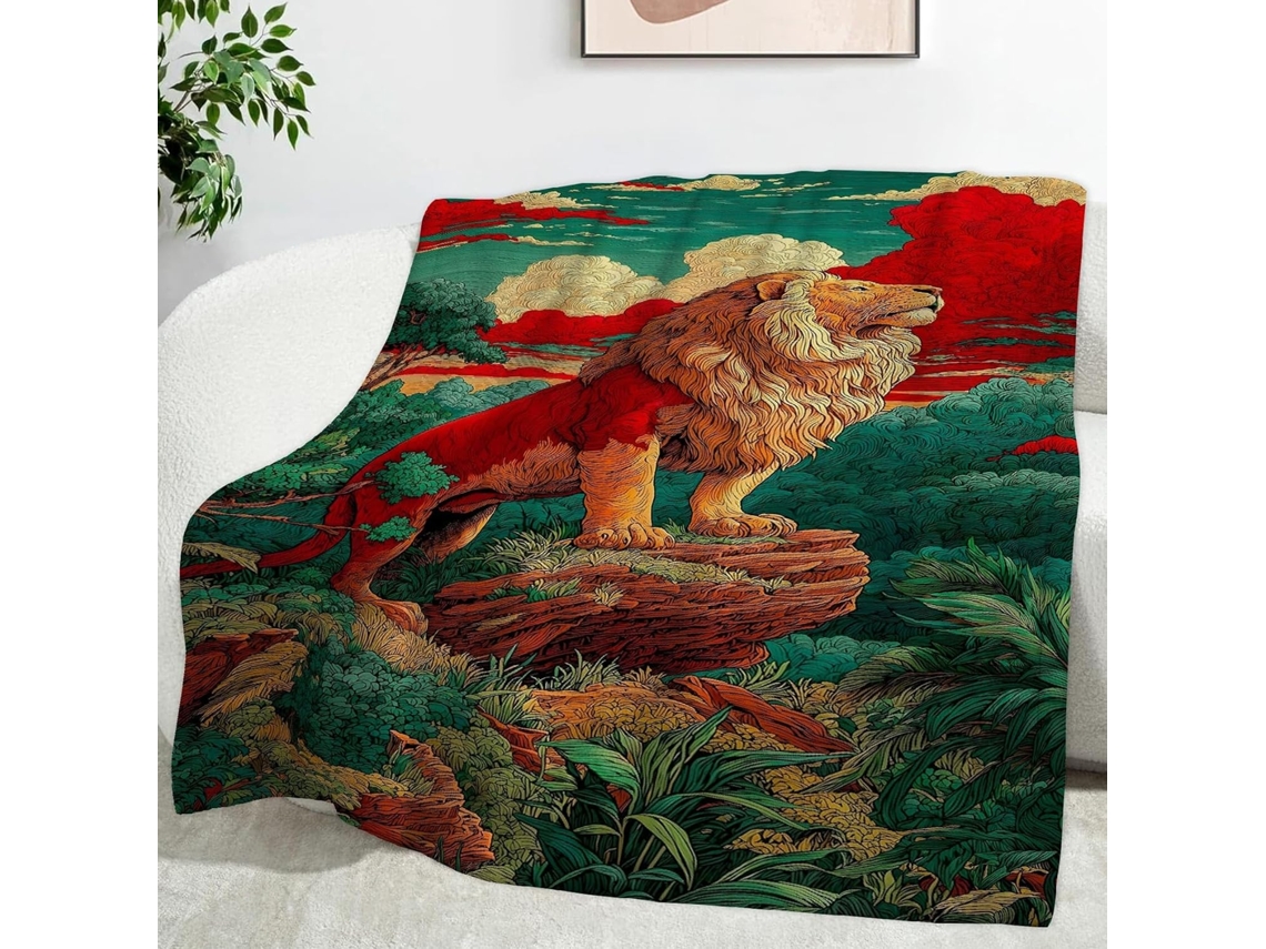 Manta Lion Blanket Forest 130x150 Cm Multifuncional Macia e Aconchegante em Flanela para Cama Cobertor Cochilo