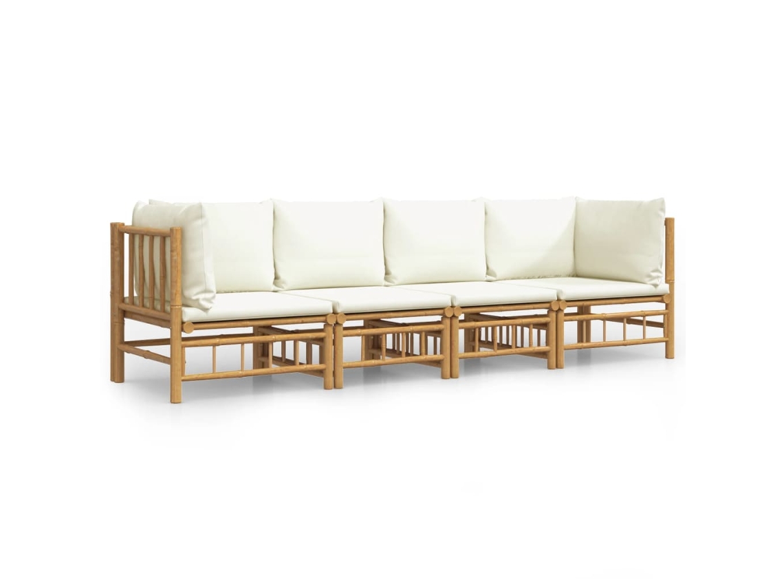 Maison Exclusive - 4 Pcs Conjunto Lounge De Jardim Bambu C/ Almofadões Branco Nata