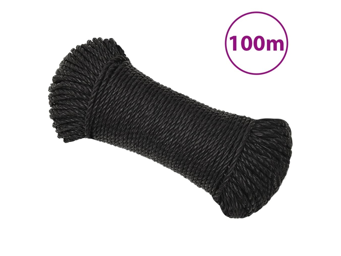Vidaxl Corda De Trabalho 3 Mm 100 M Poliéster Preto