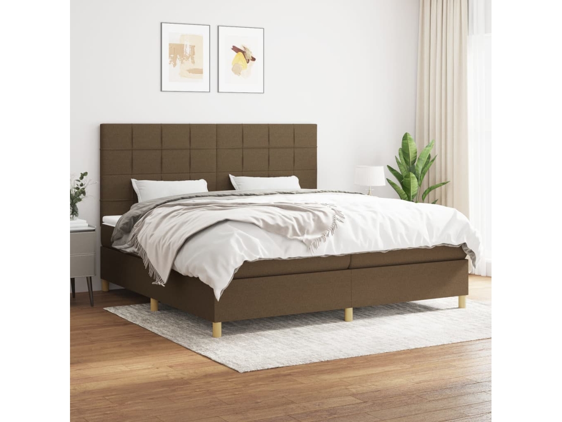 Vidaxl Cama Com Molas/colchão 200x200 Cm Tecido Castanho-escuro