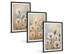 Conjunto De Pinturas Flores De Dente-de-leão, Tons Pastel Espelharte (3 Peças 40x60 Cm)