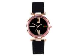 Relógio de Quartzo Feminino de Moda com Pulseira de Couro Pu Estilo Casual Simples Preto