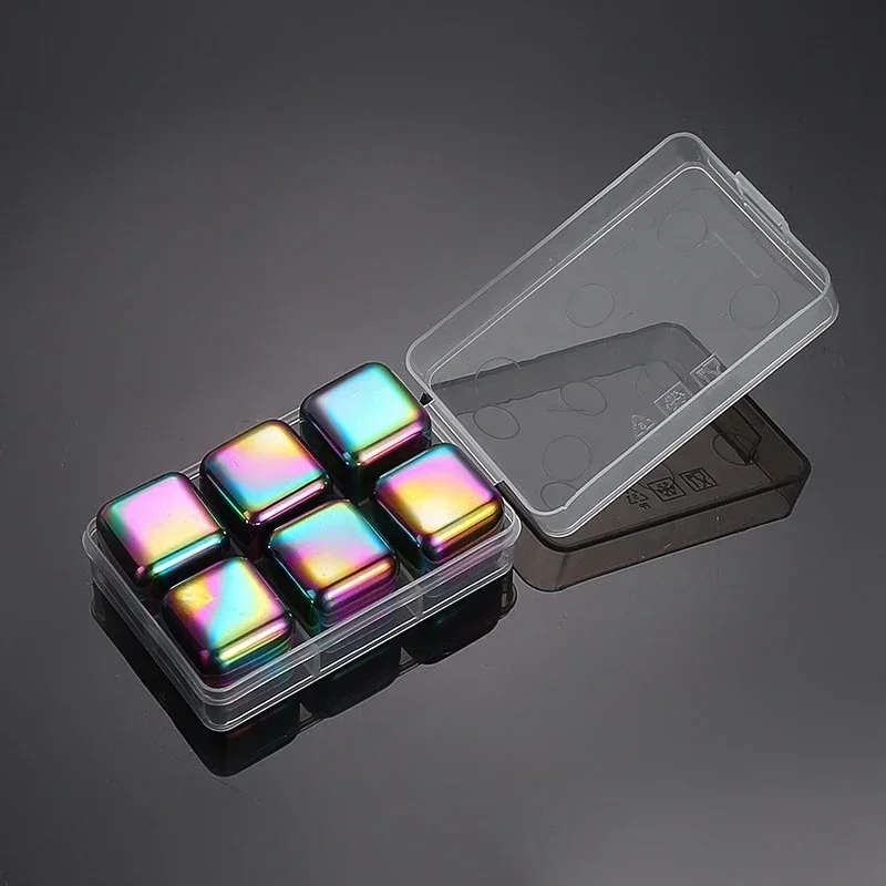 Cubos de Gelo Reutilizáveis em Aço Inoxidável, Congelamento Rápido, Feitos com Metal Próprio para Alimentos. MDUG (colorido, Pacote com 6)