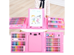 Kit Arte Infantil Rosa com Lápis Canetas e Pincéis Presente
