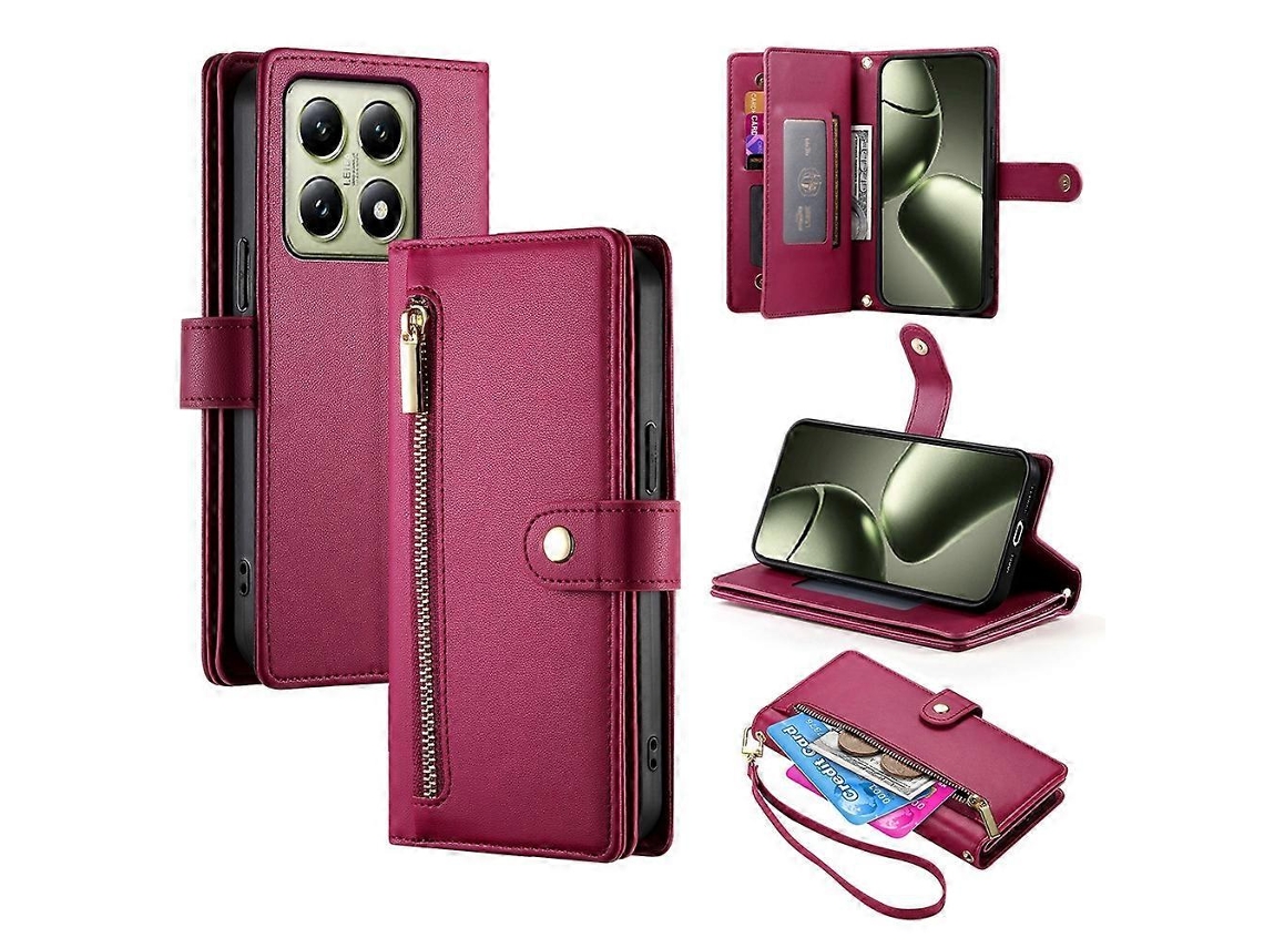 Capa De Celular Em Couro Com Zíper E Nove Compartimentos Para Cartões Para Xiaomi 17 Pro