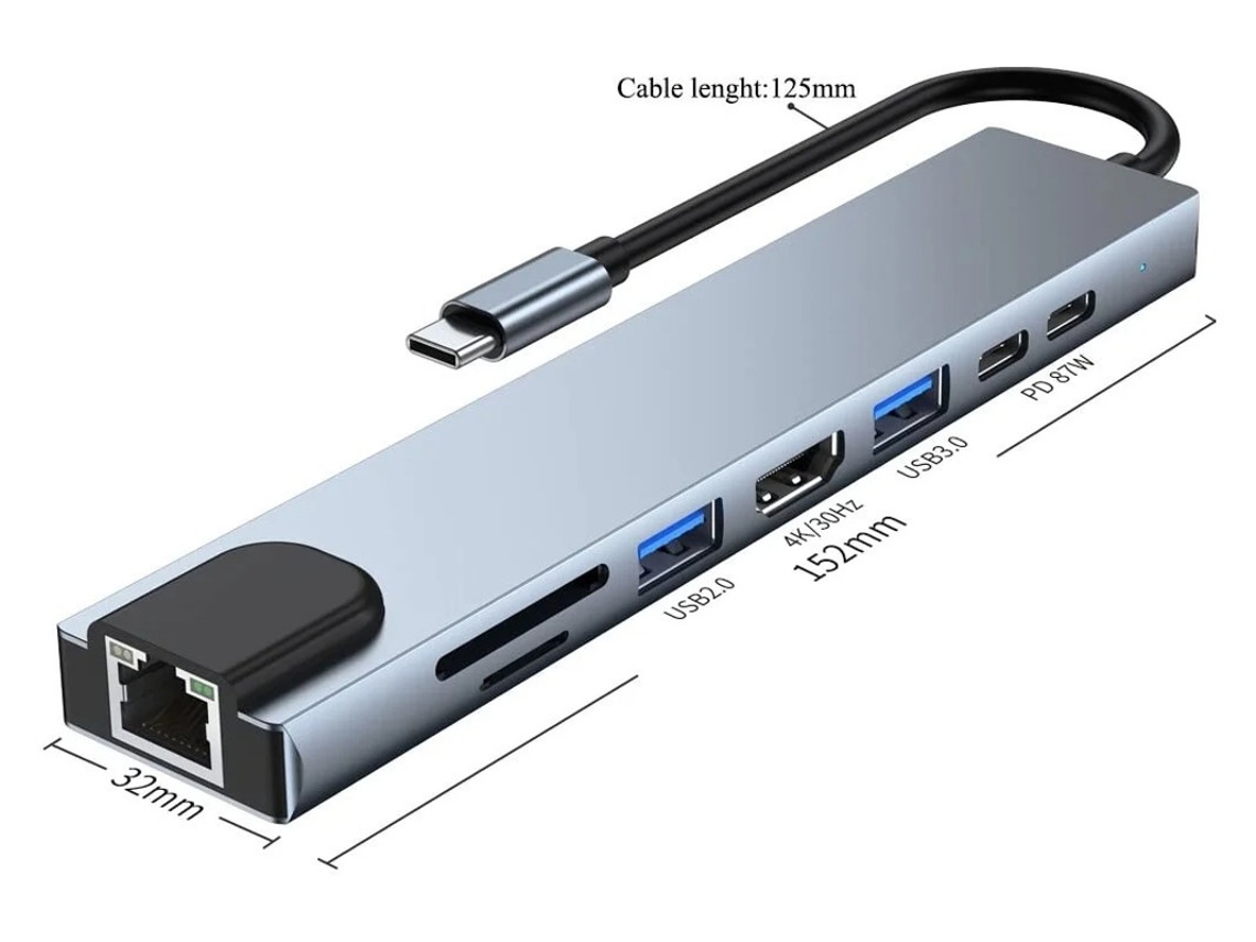 Hub Usb C Adaptador 8 em 1 Hub Usb C Hdmi Ethernet 3 X Leitor de Cartões Usb 3.0 Cartão Sd/Micro Sd Alimentação Fornecida para Macbook Pro YIZHOOD
