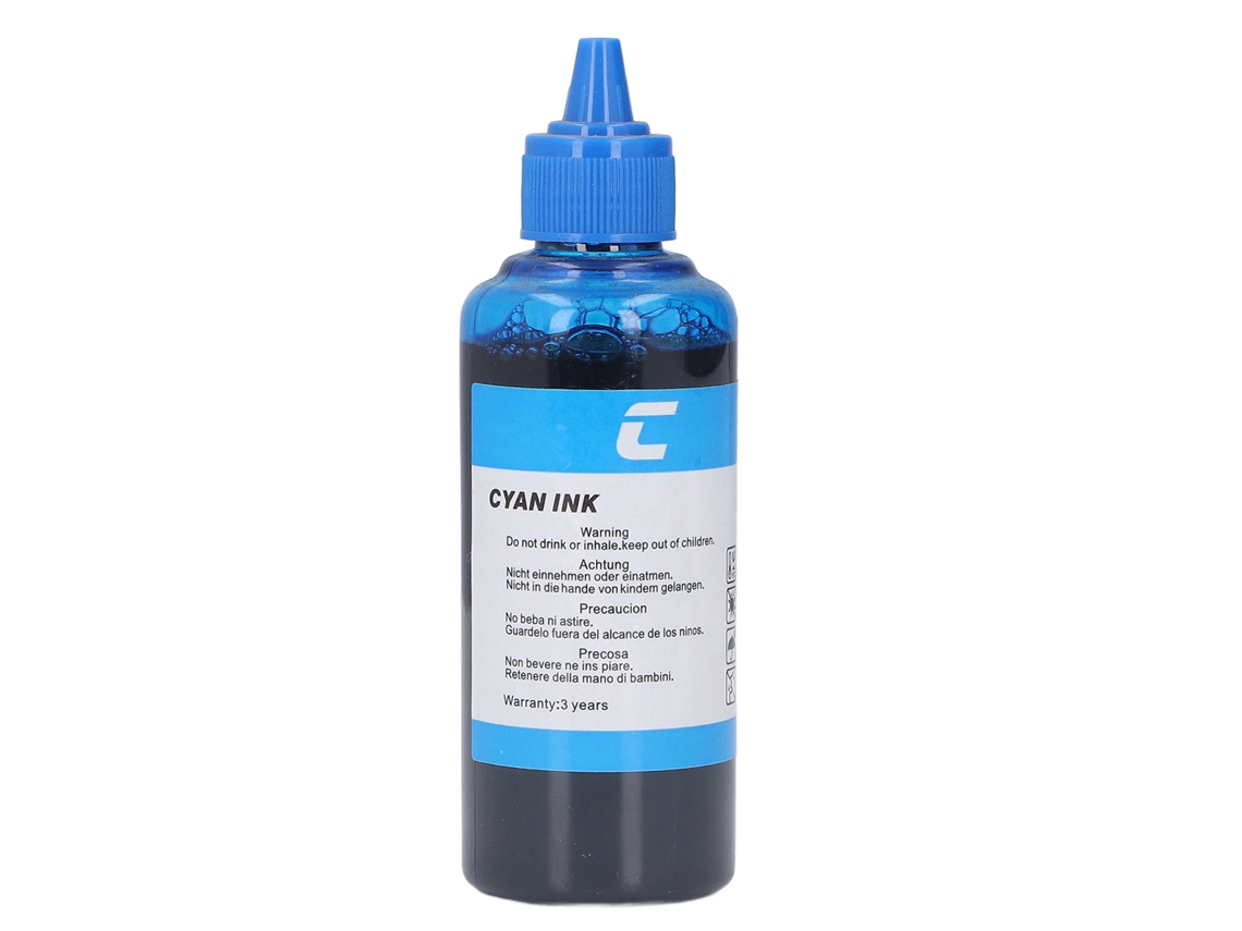 Tinta De Recarga 100ml Alta Pureza Para Impressora Hp Ciano Botella