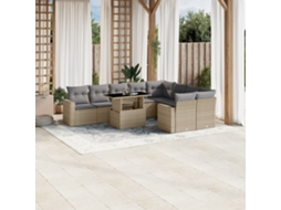 Vidaxl 10 Pcs Conjunto De Sofás P/ Jardim Com Almofadões Vime Pe Bege