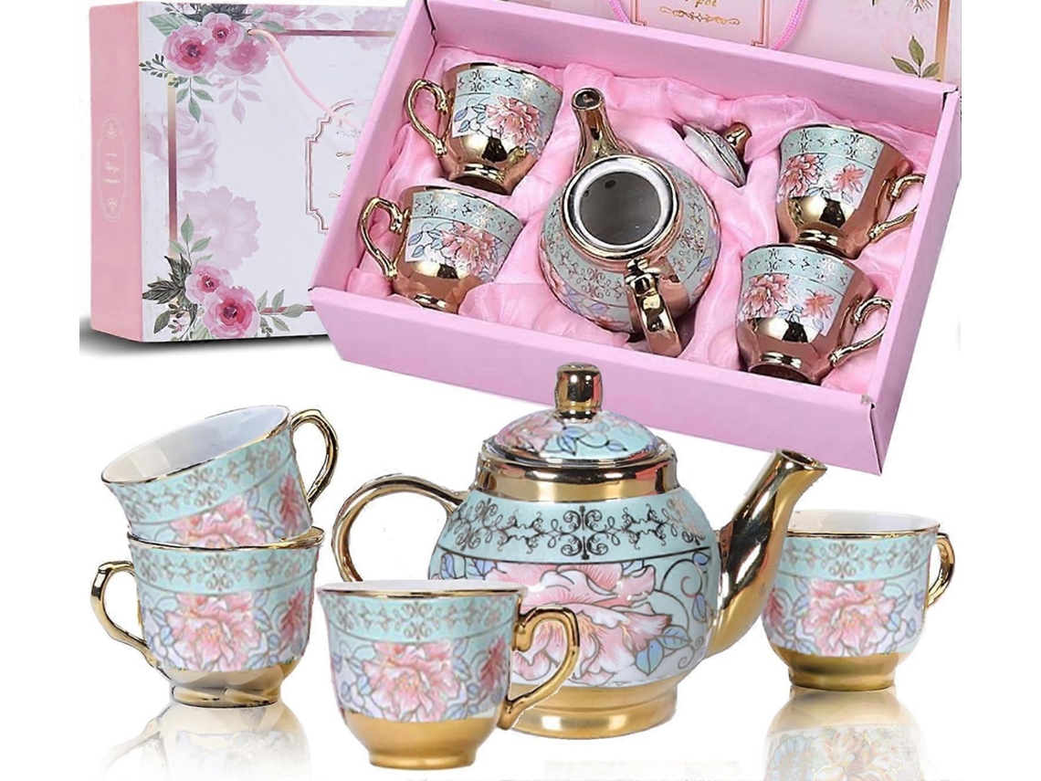 Conjunto De Chá Vintage Em Porcelana Com Bule E Xícaras, 5 Peças, Elegante Presente Em Cerâmica Europeia, Verde.