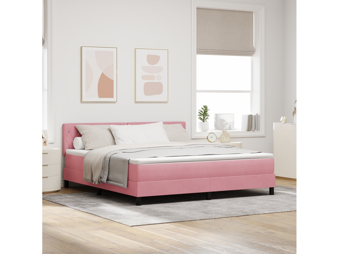 Cama Box Spring Com Colchão E Led Rosa 180x200 Cm Veludo