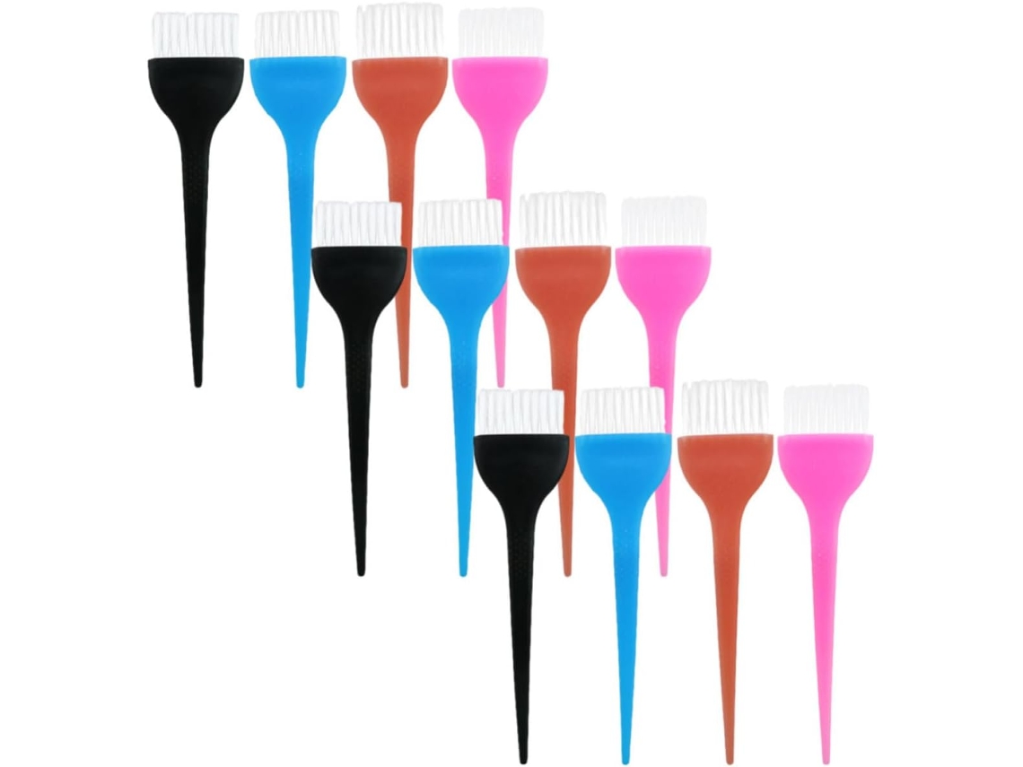 Conjunto de 12 pinças aplicadoras de tintura de cabelo em ABS e nylon.