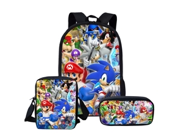 Conjunto de Três Peças Mochila Estudante Mario, Ideal para Crianças, Educativo, Durável STELASPLEN