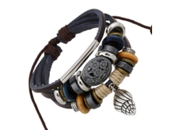Pulseira Couro Falso Unissex Concha Punk Retro Ajustável Com Pingente