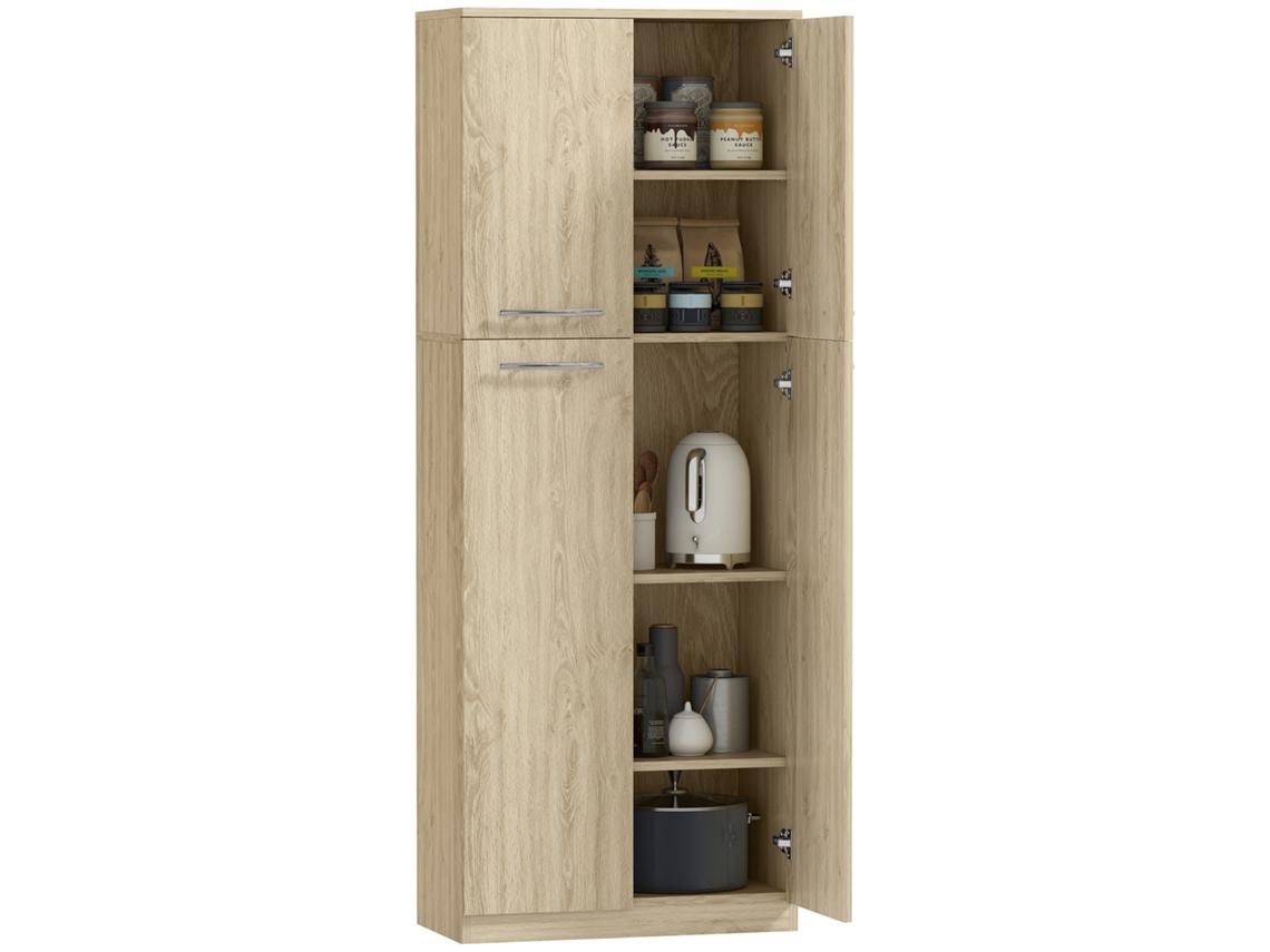 Móvel Contêiner Minimalista com 2 Armários e Prateleiras Ajustáveis em Madeira Carvalho 59x31x155cm BTFORUS