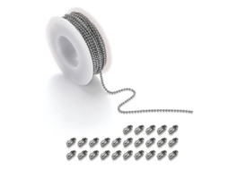 Cadena De Bolas De Acero Inoxidable 10m Con 20 Conectores Clips Para Collar Diy Pulsera Llavero Tamaños 1.5mm 2mm 2.5mm Plata