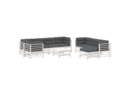 Conjunto de 10 Lounge Jardim com Almofadões Madeira Maciça Branco MAISON EXCLUSIVE (10pcs)