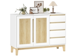 Aparador Tampo com 6 Portas, 2 Gavetas, Prateleiras Ajustáveis, 94x39,5x175,2cm, Branco, Envio Rápido