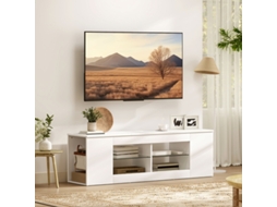 Móvel De Tv 140 Cm, 6 Compartimentos, 2 Prateleiras De Vidro, Painel De Partículas, Branco