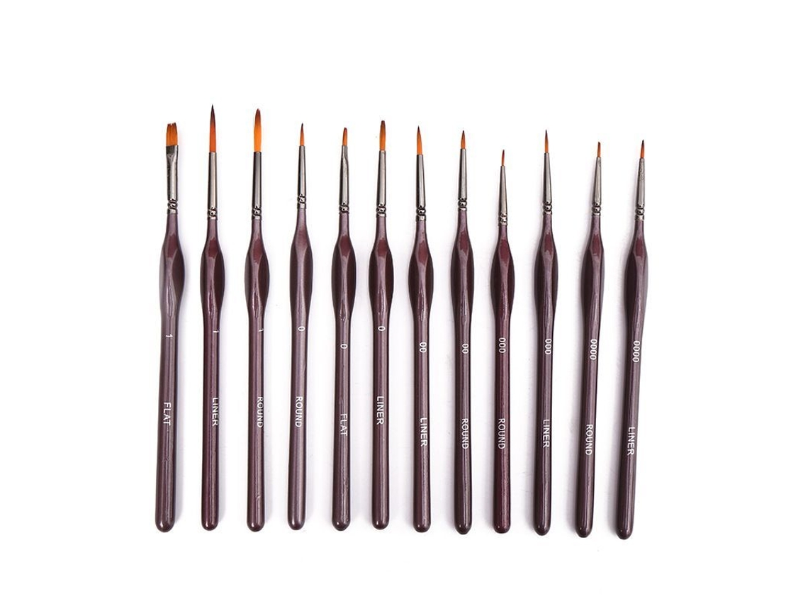 Conjunto de 12 Pincéis de Detalhe de Alta Qualidade com Pontas Finas para Aquarela, Óleo, Acrílico, Unhas e Modelos S/MARCA