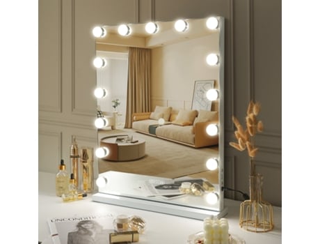 Espelho de maquilhagem com luzes, espelho de beleza montado na parede  frente e verso Ampliação 3X Espelho de banheiro extensível espelho  cosmético iluminado por LED Conexão com fio, prata (cor: preto)
