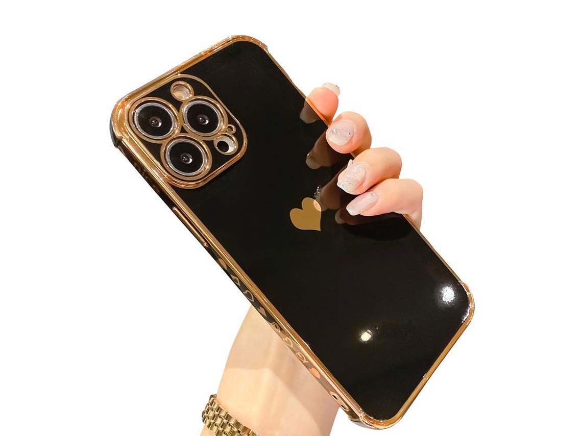 2026 capa para Iphone 13 Pro Max 6.7 Polegadas, Capa de Luxo com Coração de Platina para Mulheres, Anti queda