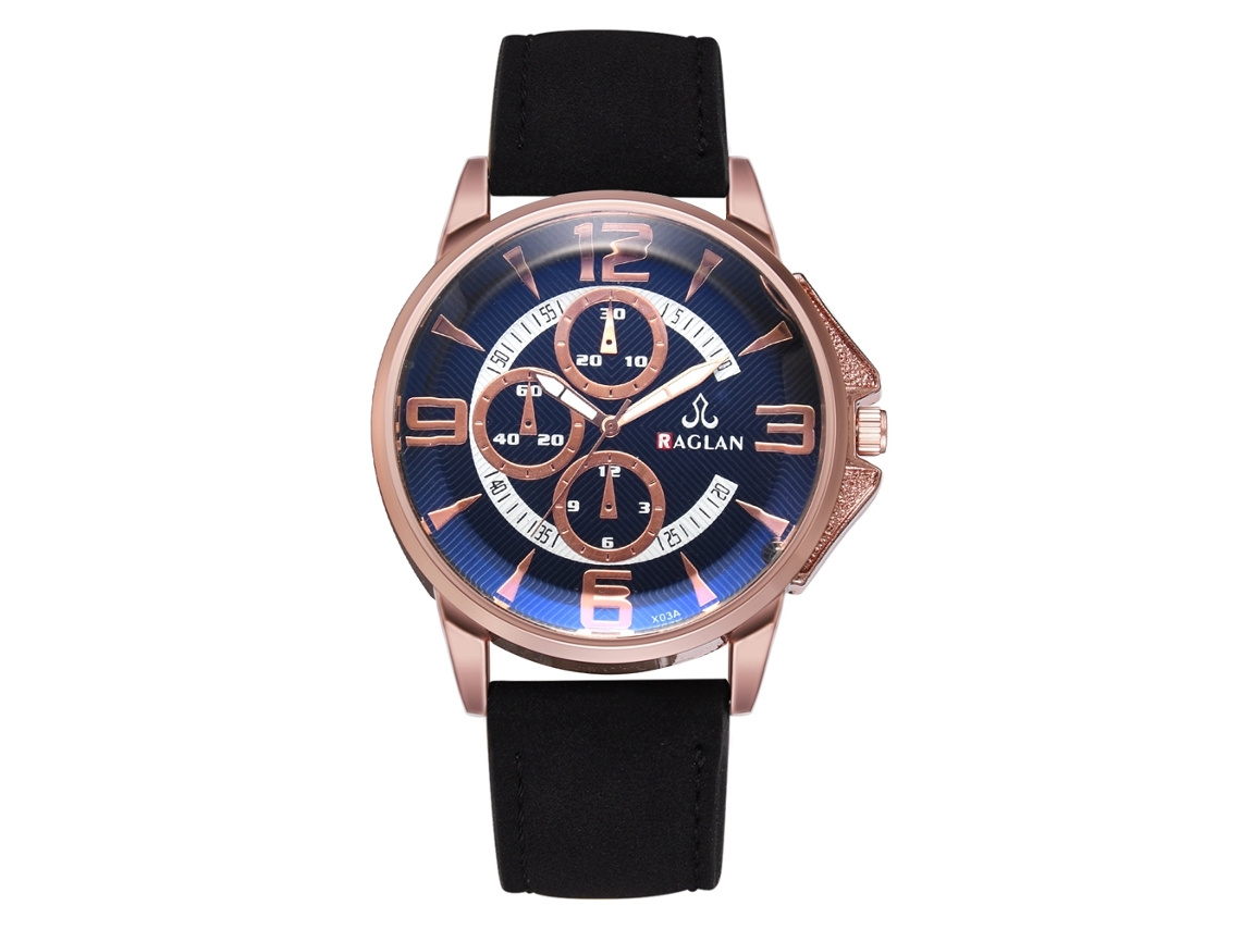 Reloj De Cuarzo Para Hombre Con Correa De Pu Estilo Casual Y Negocio Negro+azul