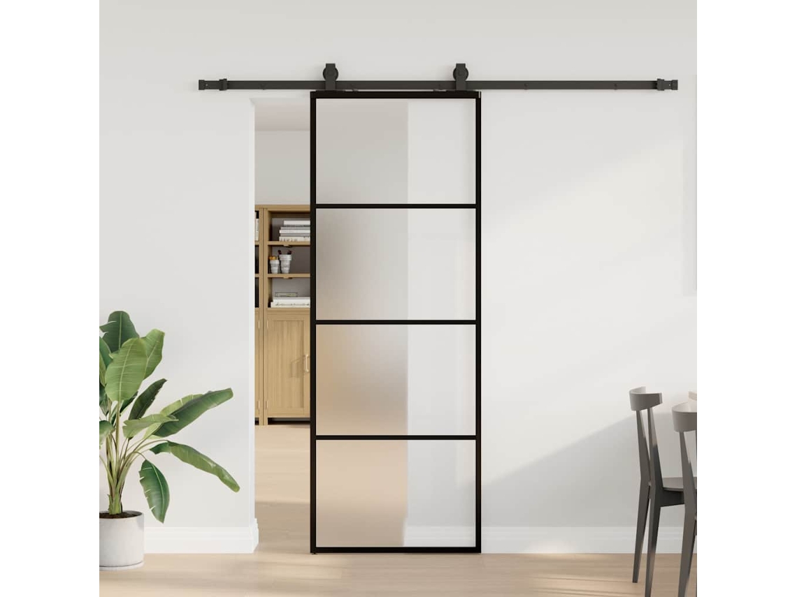 Vidaxl Porta Deslizante C/ Conj. Ferragens 76x205cm Vidro Esg Preto