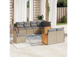 Vidaxl 8 Pcs Conjunto De Sofás P/ Jardim Com Almofadões Vime Pe Bege