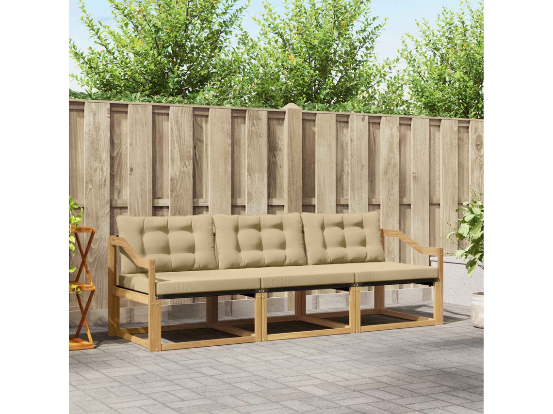 Vidaxl Conjunto De Sofás Para Exterior 3 Unid. Branco E Bege